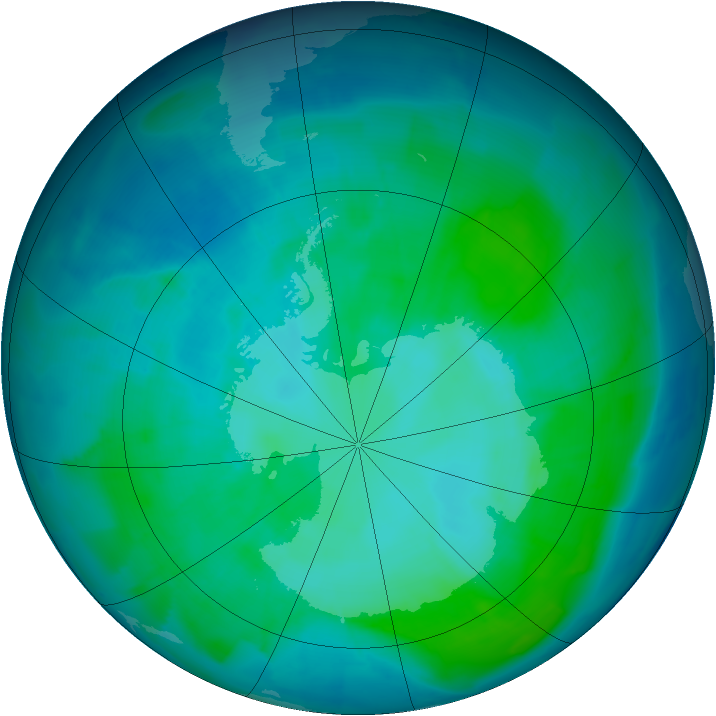 Antarctic ozone map for 21 January 2012